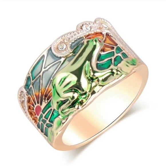 Creative Epoxy Frog Nature Gold Enamel Ring - Picture 6 of 10